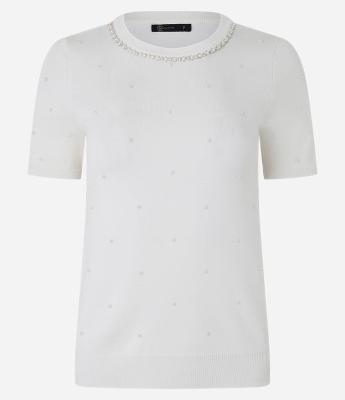 Blusa em Tricô com Aplicação de Pérolas e Strass