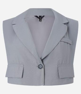Colete Cropped Alfaiataria em Viscose com Gola Blazer e Lapelas