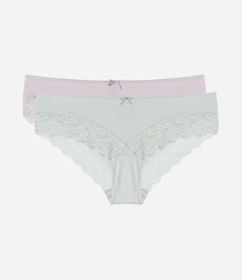 Kit 02 Calcinhas Boyshort em Microfibra com Renda