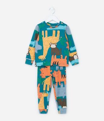 Pijama Longo Infantil com Toque Suave Estampa Bichinhos - Tam 1 a 4 Anos