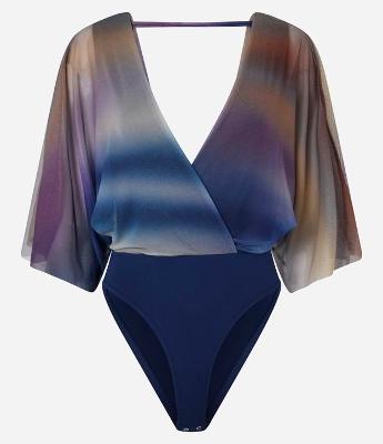 Body em Tule Transpassado com Decote em V Degradê