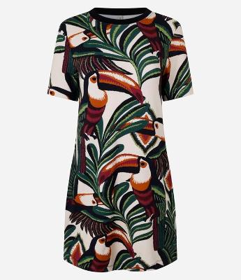 Vestido T-shirt com Estampa de Folhagens