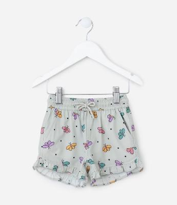 Short Infantil com Babado e Estampa Borboletas - Tam 1 a 5 Anos