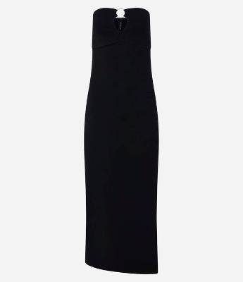 Vestido Longo em Helanca com Textura com Aviamento no Decote