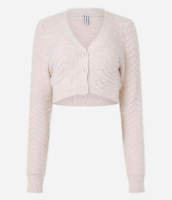 Cardigan Cropped com Pelinho e Ponto Onda