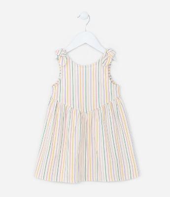Vestido Infantil Listrado com Alça de Lacinho - Tam 1 a 5 anos