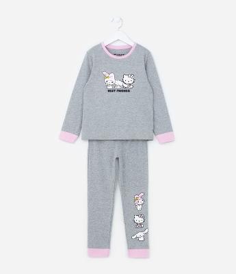 Pijama Longo Infantil com Estampa Hello Kitty e My Melody - Tam 5 a 14 Anos