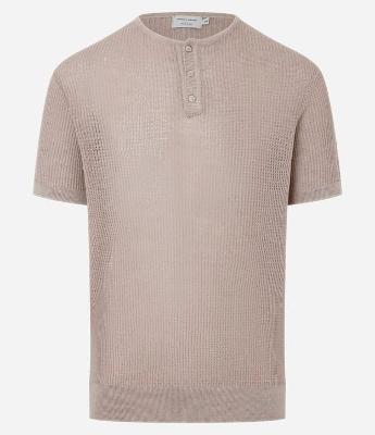 Camiseta Regular Gola Redonda com Botões e Efeito Crochê