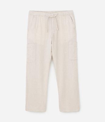 Calça Reta Cargo em Viscolinho com Cós Elástico