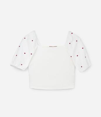 Blusa em Ribana e Manga Bordada de Coração Curve & Plus Size