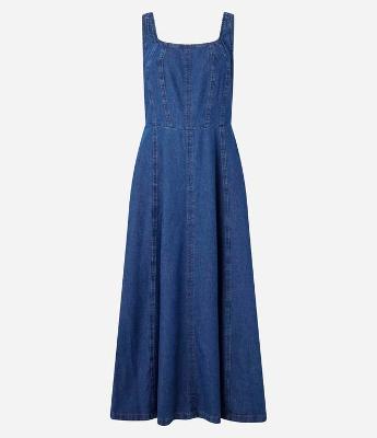 Vestido Midi em Jeans com Recorte Frontais