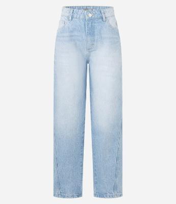Calça Balloon em Jeans com Recorte Lateral