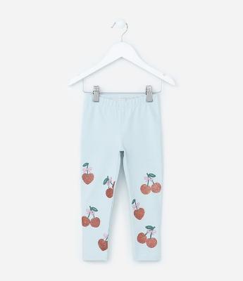 Calça Legging Infantil com Estampa Cerejinhas - Tam 1 a 6 Anos