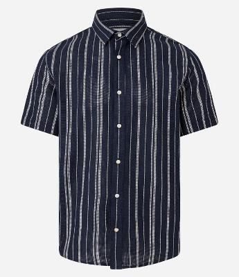 Camisa em Algodão com Listras Diversas e Textura