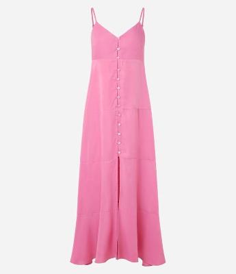 Vestido Longo Evasé com Fenda e Botões Frontais