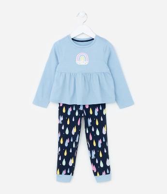Pijama Infantil em Ribana com Estampa Arco-Íris - Tam 2 a 4 Anos
