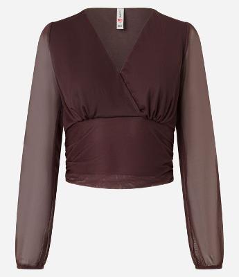 Blusa Curta em Tule com Decote V Transpassado e Franzidos