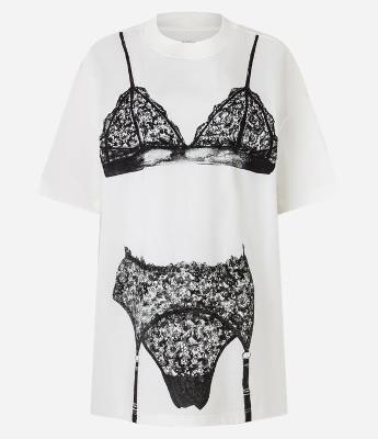 Camiseta Oversized em Algodão com Estampa Lingerie