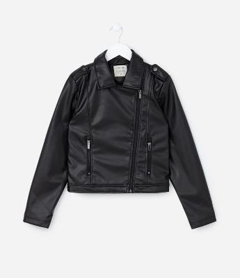 Jaqueta Biker Infantil em PU com Bolsos - Tam 5 a 14 Anos