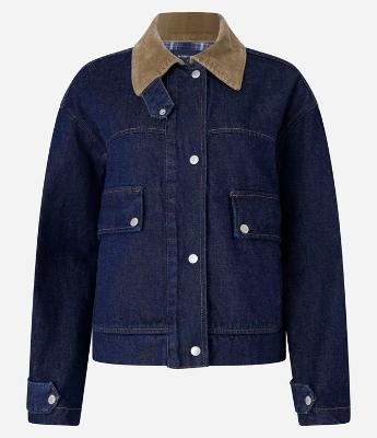 Jaqueta Trucker em Jeans com Gola Contrastante