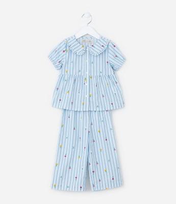 Conjunto Infantil com Estampa Florzinhas e Listras - Tam 1 a 5 Anos