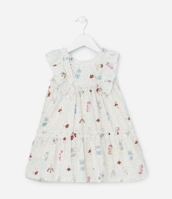 Vestido Infantil Estampado de Flores com Babados e Laço - Tam 1 a 5 anos