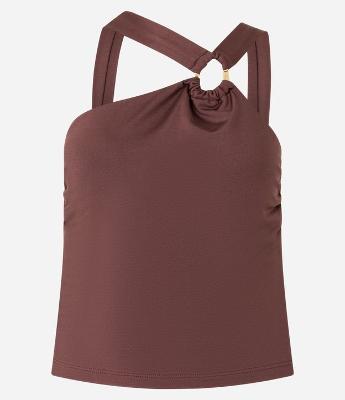 Blusa Cropped com Decote Assimétrico e Argola em Formato Orgânico