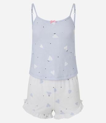 Pijama Short Doll em Ribana com Estampa Corações