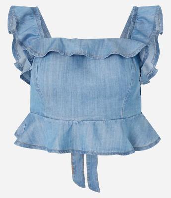 Blusa em Jeans com Babados e Amarração nas costas
