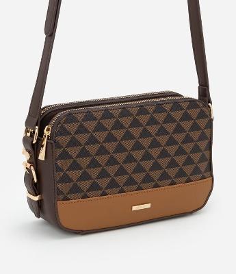 Bolsa Transversal Pequena com Divisórias e Estampa Triangular