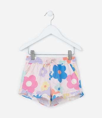 Short Infantil com Babadinho e Estampa Floral - Tam 1 a 5 Anos