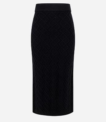 Saia Midi em Tricot com Bordado de Losangos