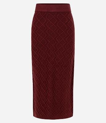 Saia Midi em Tricot com Bordado de Losangos