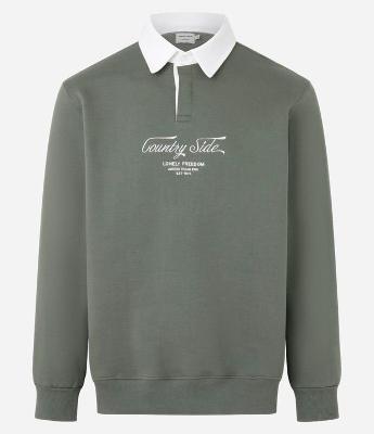 Moletom em Algodão com Gola Polo e Lettering Bordado