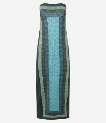 Vestido New Midi com Estampa de Listras Geométricas e Fenda Traseira