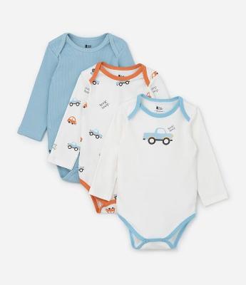 Kit 03 Bodies Infantis com Estampa Carrinhos - Tam 0 a 18 meses