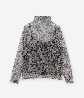 Blusa em Tule Animal Print com Frufru Curve & Plus Size