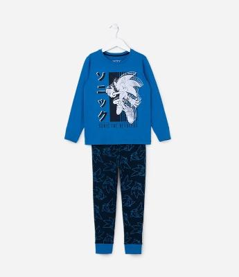 Pijama Infantil em Algodão com Estampa Sonic em Foil - Tam 5 a 14 Anos
