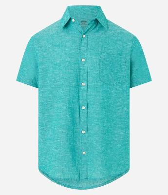 Camisa Regular Texturizada com Linho e Bolso