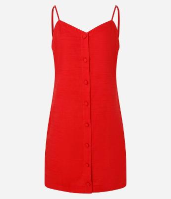 Vestido Curto em Viscolinho com Vista de Botões