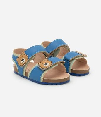 Sandália Infantil com Velcro e Patch Ursinho - Tam 20 ao 27