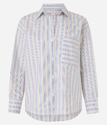 Camisa Listrada em Tricoline com Bolso no Peito