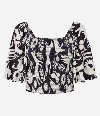 Blusa Ombro a Ombro com Camada nas Mangas e Estampa Animais