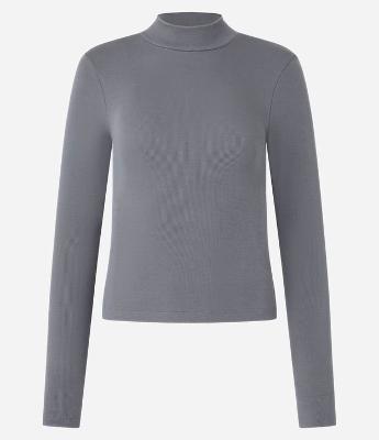 Blusa em Ribana com Gola Alta e Manga Longa