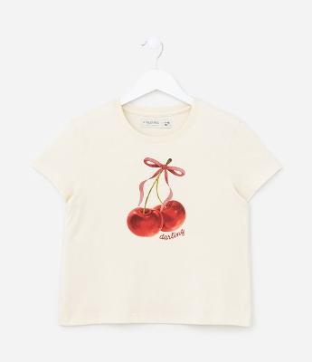 Camiseta Infantil com Estampa de Cerejinhas - Tam 5 a 14 Anos