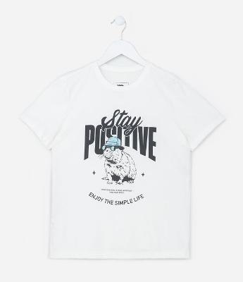 Camiseta Infantil com Estampa Capivara Positive - Tam 5 a 14 Anos
