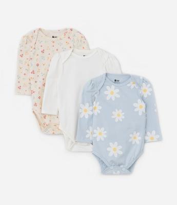 Kit 03 Bodies Infantis com Estampa Floral - Tam RN a 18 meses