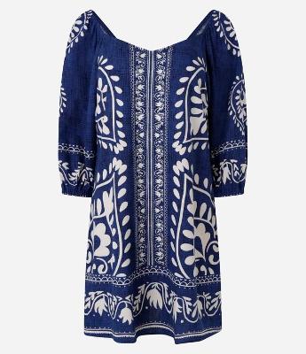 Vestido Curto em Viscose e Linho com Estampa Arabescos