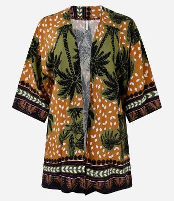 Saída de Praia Kimono em Viscose Estampada de Coqueiros
