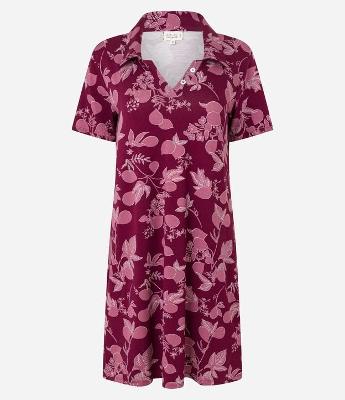 Camisola Curta em Viscose com Gola Polo e Estampa Folhagem